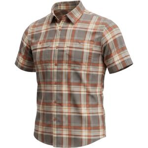 Wrangler Mens Plaid Short Sleeve Button Down Shirt Orange Grey‎ Ripstop Size M